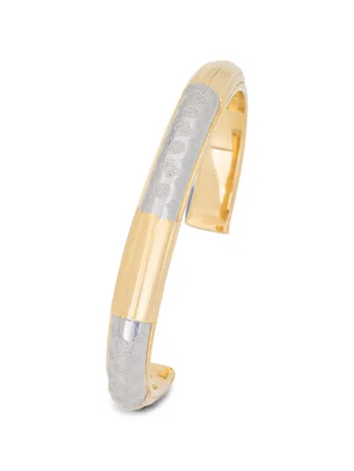 Guess Usa Viva Soleil Logo-engraved Cuff Bracelet In Gold