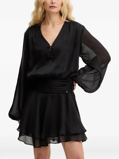 Guess Usa V-neck Long-sleeve Mini Dress In Black