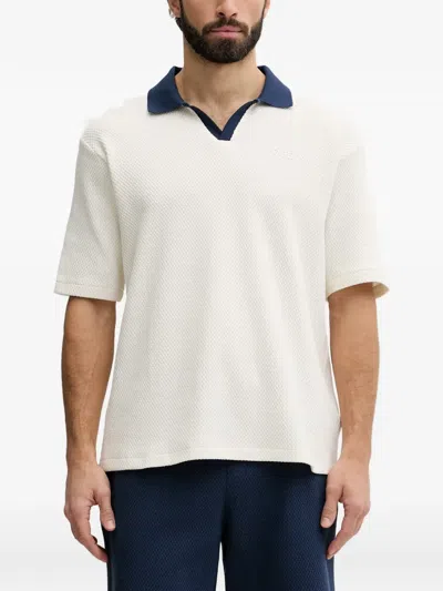 Guess Usa Waffle-knit Contrast-collar Polo Shirt In White