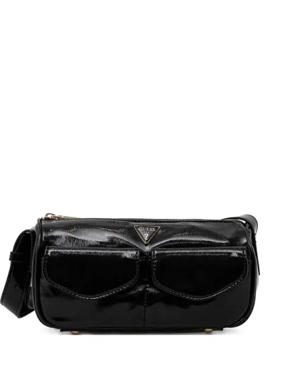 Guess Usa Waldena Patent Leather Dual-pocket Shoulder Bag In Black