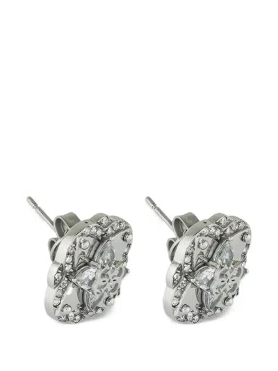 Guess Usa Wild Flower Crystal-embellished Earrings In Silver