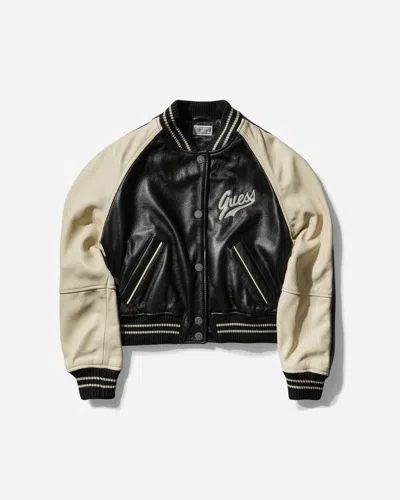 Guess Usa Women S Leather Varsity Jacket Jet In Black