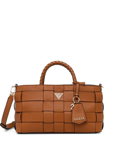 Guess Usa Woven-design Crossbody Bag In Brown
