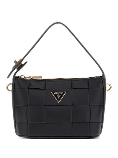 Guess Usa Woven Top-handle Satchel In Black