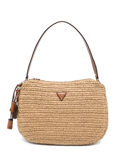 Guess Usa Woven-effect Shoulder Bag In Brown