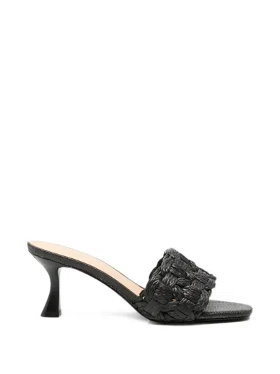 Guess Usa Woven-strap Square-toe Heeled Sandals In Black