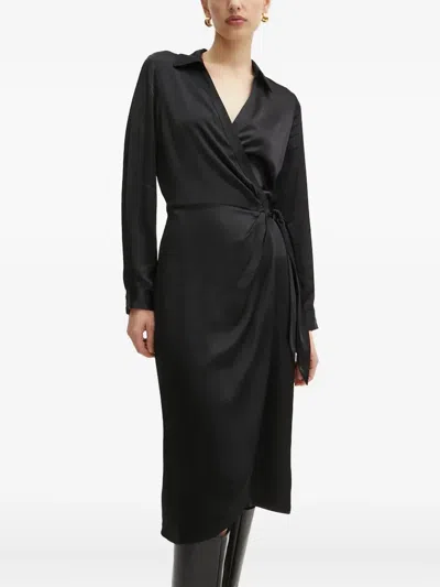 Guess Usa Wrap Tie Midi Dress In Black