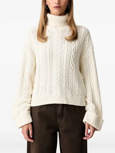 Guess Usa X North Sails Cable-knit Roll-neck Sweater In Neutral