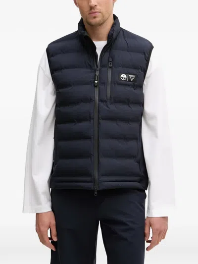 Guess Usa X North Sails Quilted Logo-patch Gilet In Blue