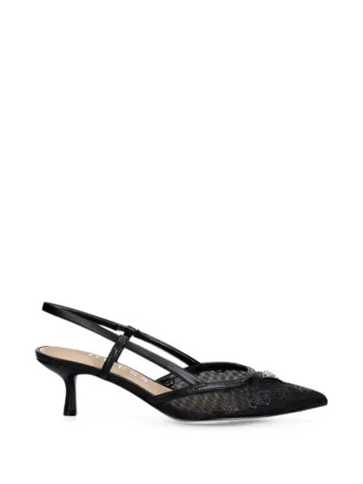Guess Usa Yanno Monogram-print Logo-plaque Pumps In Black
