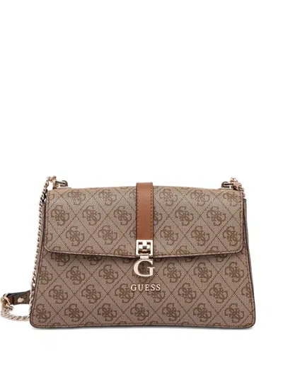 Guess Usa Zamira Monogram Canvas Shoulder Bag In Brown