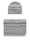Guess Usa Zigzag Beanie Set In Grey