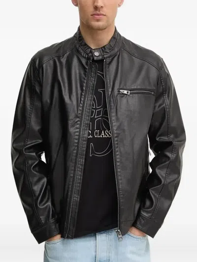 Guess Usa Zip-fastening Biker Jacket In Black