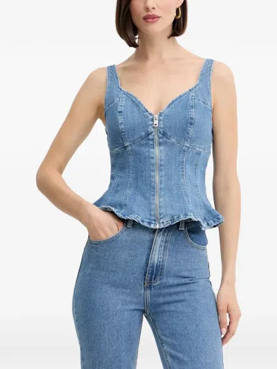 Guess Usa Zip-fastening Peplum Top In Blue