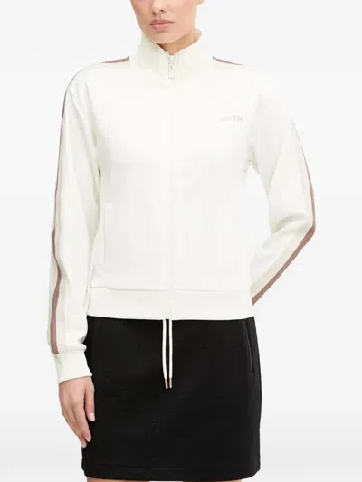 Guess Usa Zip-fastening Striped Sweatshirt In White