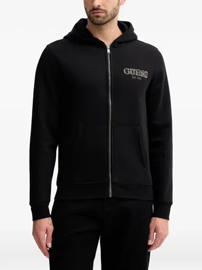 Guess Usa Zip Hooded Sweatshirt In Black