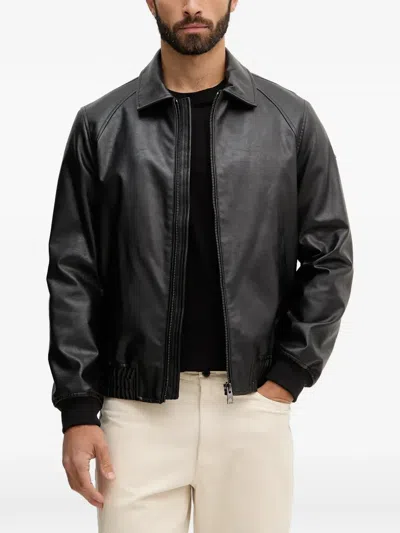 Guess Usa Zip-up Faux-leather Jacket In Black