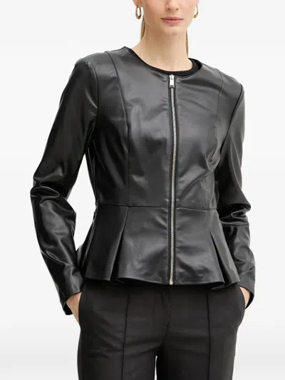 Guess Usa Zip-up Peplum Jacket In Black