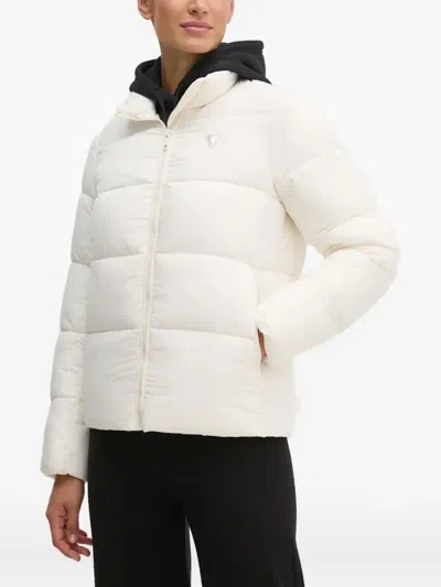 Guess Usa Zip-up Puffer Jacket In White