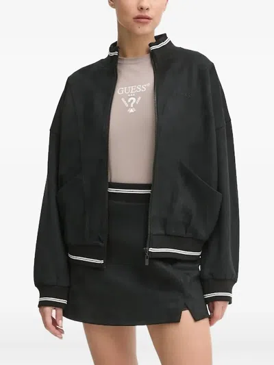 Guess Usa Zip-up Ribbed-collar Sweatshirt In Black