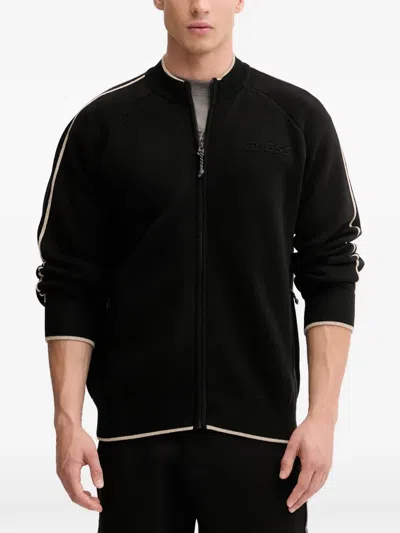Guess Usa Zip-up Striped Cardigan In Black