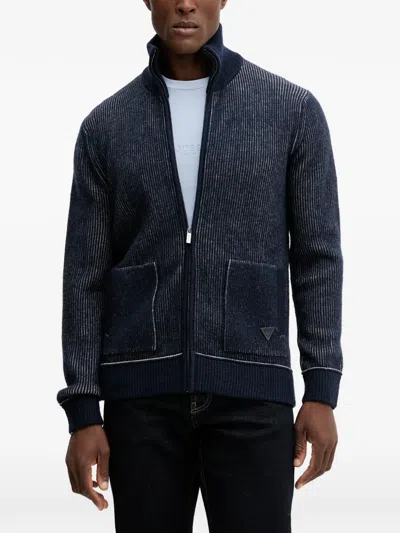 Guess Usa Gestreifter Cardigan Mit Reissverschluss In Blue