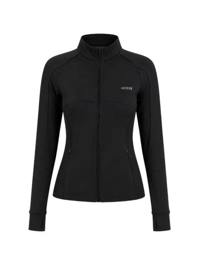 Guess Usa Zip-fastening Mock-neck Sweatshirt In Black