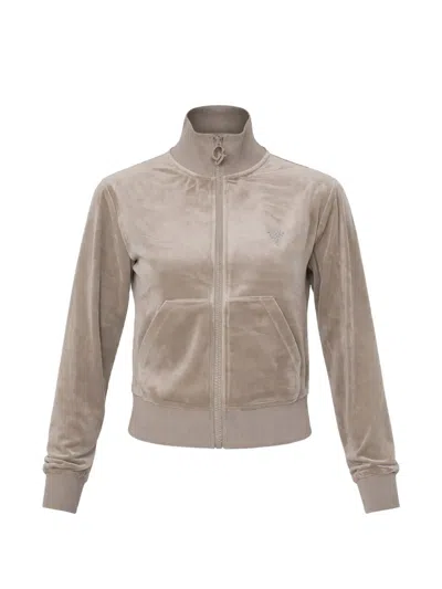 Guess Usa Zip-fastening Velvet Jacket In Brown