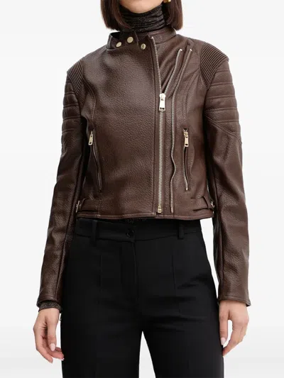 Guess Usa Zipped Biker Jacket In Brown
