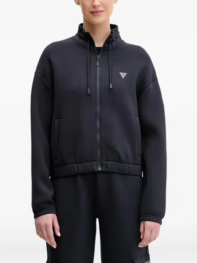 Guess Usa Zip-up Embellished-logo Sweatshirt In Black