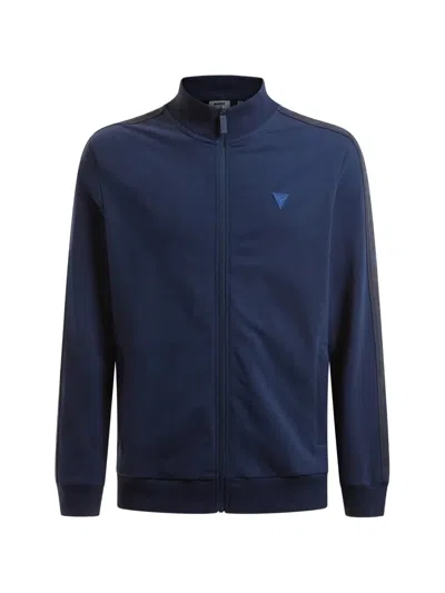 Guess Usa Zip-up Logo-tape Sweatshirt In Blue
