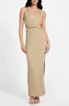 Guess Vanya Rib Braided Trim Cutout Maxi Dress In Neutral
