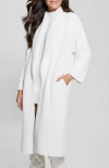 Guess Vero Fuzzy Shawl Collar Longline Cardigan In Dove White