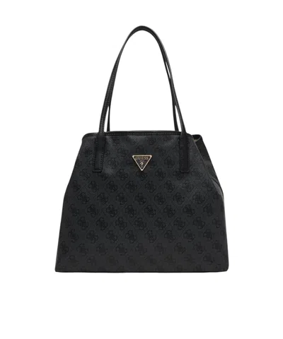 Guess Victtoria Monogram-pattern Pouch-detail Tote Bag In Black