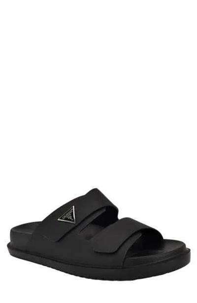 Guess Visel Double Strap Slide Sandal In Blk01 - Black Saffiano Texture