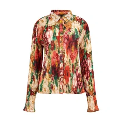 GUESS VIVENNE PLEATED BUTTON UP | PEONY ANIMAL