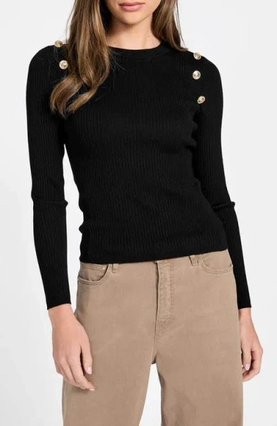Guess Vonn Button Detail Rib Sweater In Black