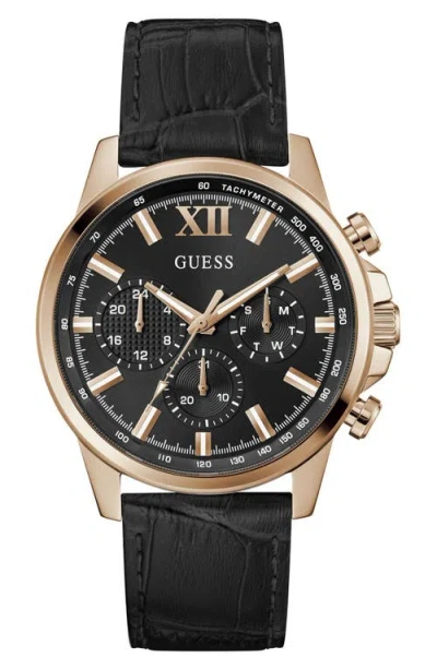 Guess Walker Black Dial Multifunction Leather Strap Watch, 44mm In Green