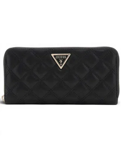 Guess Wallet Giully Ii Slg Large Zip Around Woman Black Quilted With Hinge