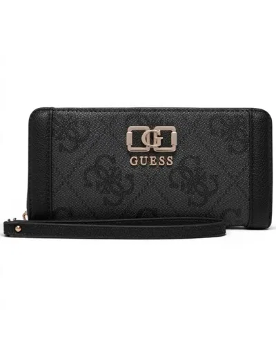 Guess Wallet Karnilla Logo Slg Large Zip Around Woman Coal Logo In Synthetic Material With Hinge In Black