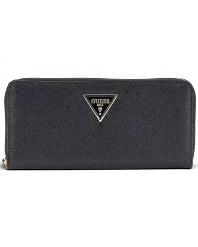 Guess Wallet Laurel Ii Slg Large Zip Around Woman Black Saffiano Effect With Hinge