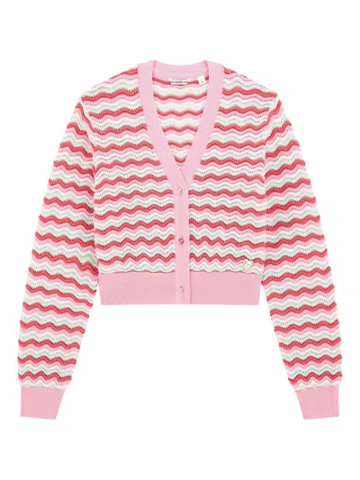 Guess Kids' Wave-pattern Cardigan In 粉色