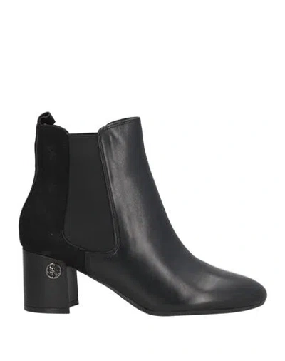 Guess Woman Ankle Boots Black Size 7 Leather, Textile Fibers