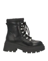 Guess Woman Ankle Boots Black Size 8 Soft Leather, Textile Fibers In Black