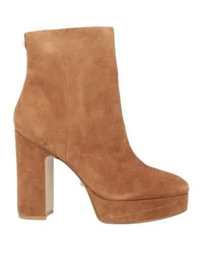 Guess Woman Ankle Boots Camel Size 7 Leather In Beige