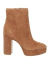 Guess Woman Ankle Boots Camel Size 7 Leather In Beige