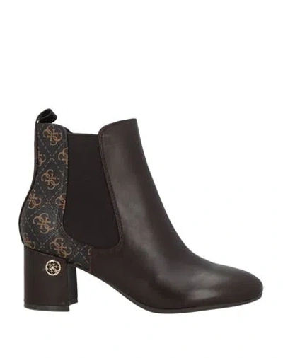 Guess Woman Ankle Boots Chocolate Brown Size 8 Leather, Synthetisches Material