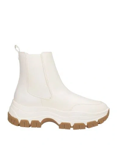 Guess Woman Ankle Boots Off White Size 11 Synthetic Fibers, Textile Fibers