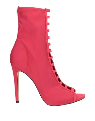 Guess Woman Ankle Boots Red Size 8 Textile Fibers