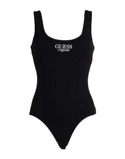 Guess Woman Bodysuit Black Size L Cotton, Elastane
